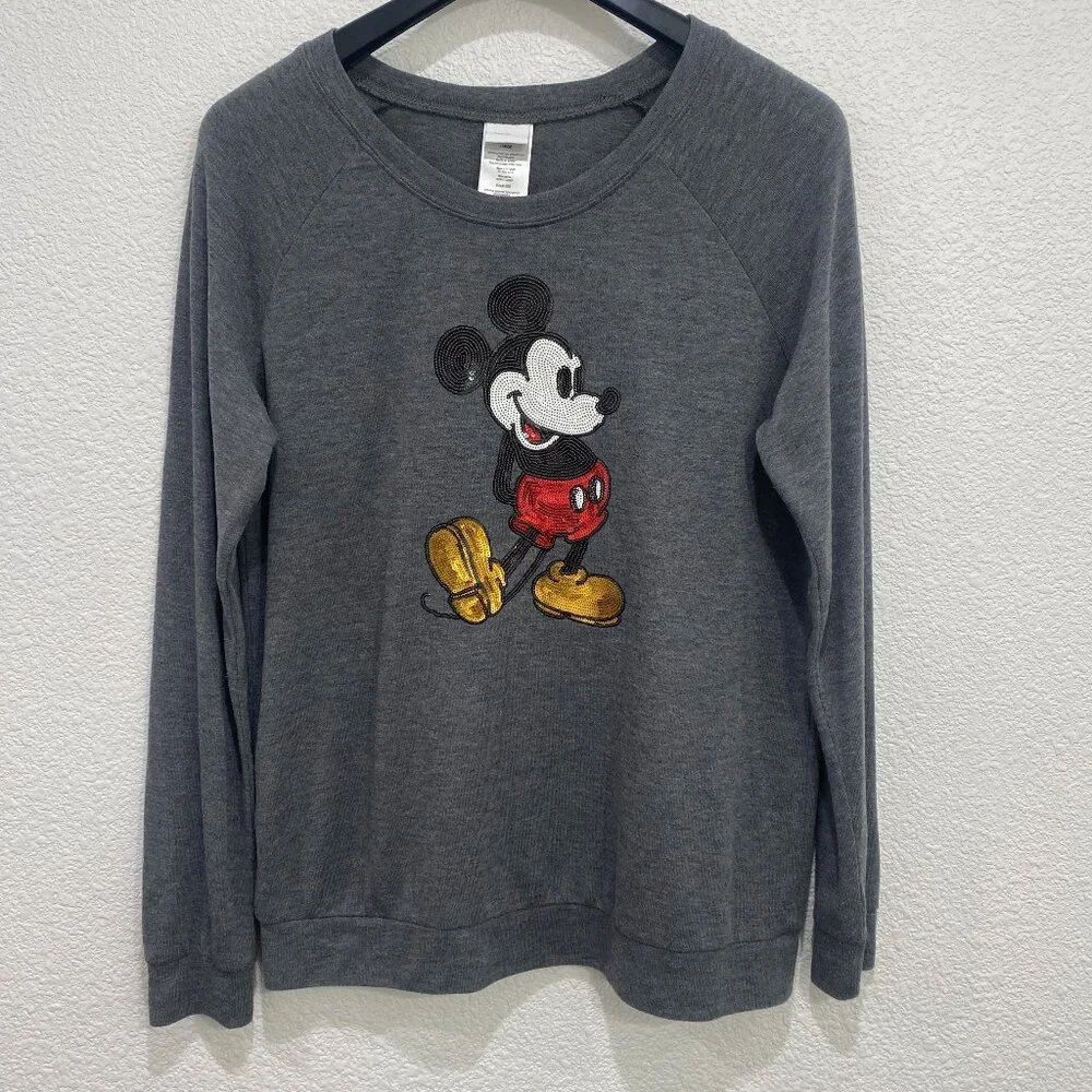 Disney Mickey Mouse Sequin Pullover Sweatshirt Heather Gray Size Large - Picture 2 of 6